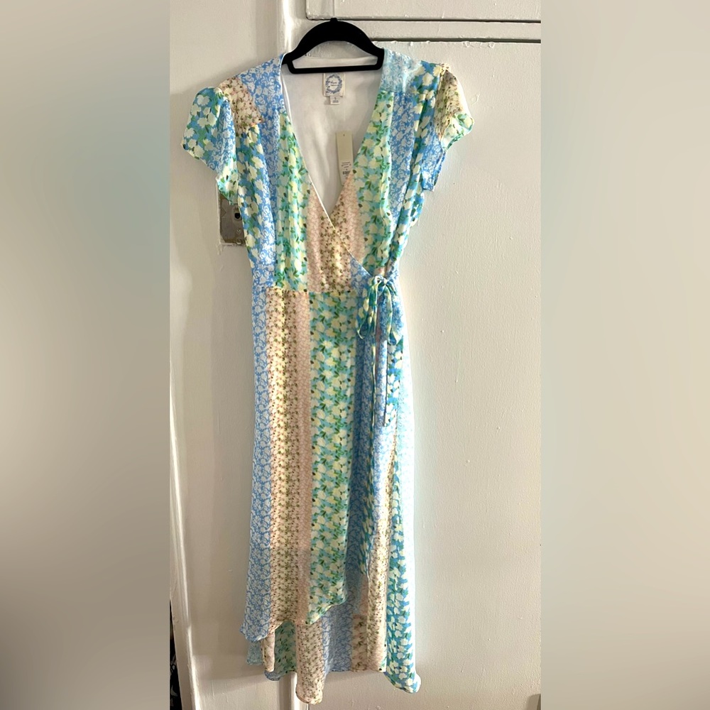 NWT Francesca Blue Rain Madonna Multi Wrap Dress